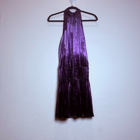 Ramy Brook Paige Purple Velvet Silk Blend Halter Dress Size Small - Picture 2 of 8